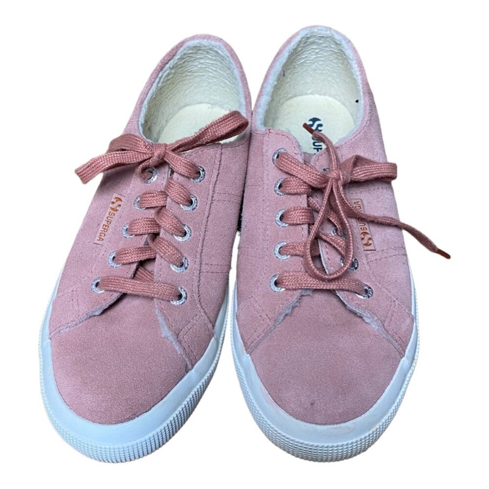 Superga fleece lined pink suede sneaker. Size 38